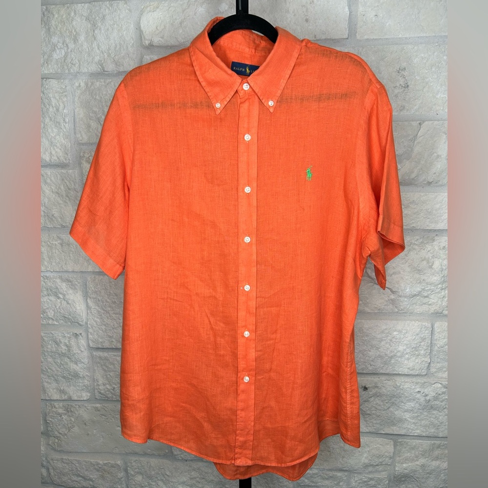Ralph Lauren Men’s Linen Short Sleeve Shirt Size XL Orange